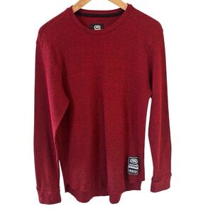 Ecko Unltd Mens Thermal Shirt Y2K Skater City Red Size Large Long Sleeve Stretch